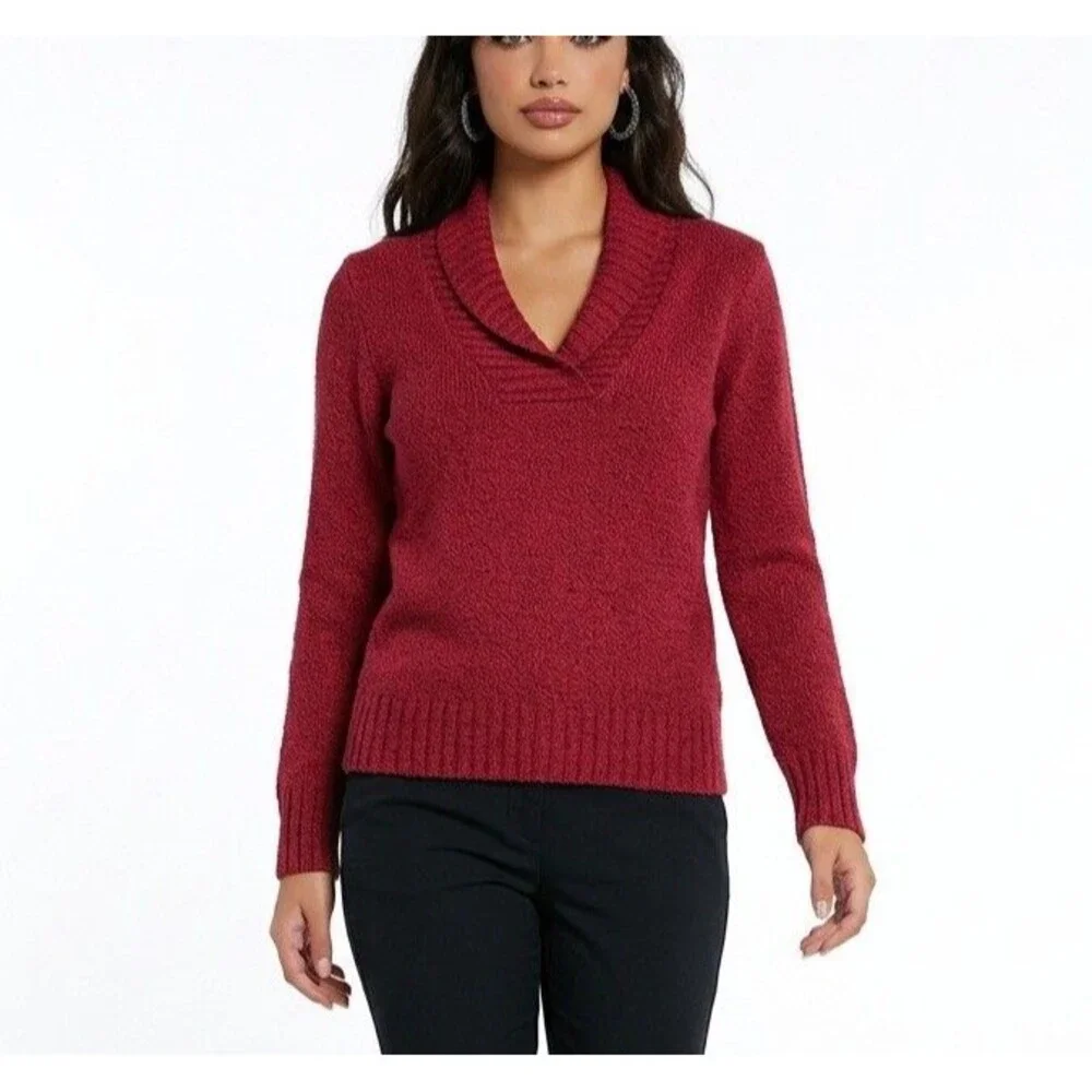 Women Shawl Knit Sweater Size M P Red Long Sleeve Business Casual St Johns Bay